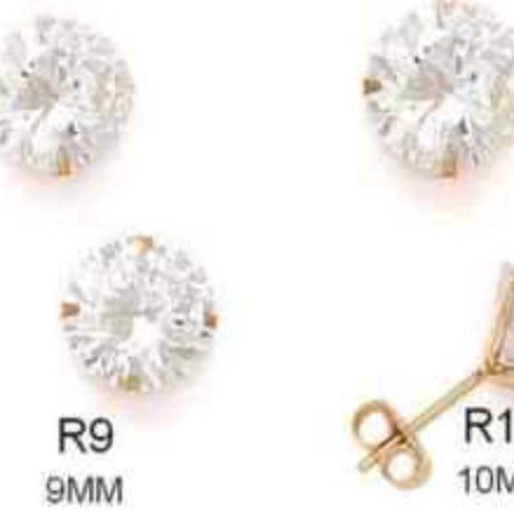 14K Solid Yellow Gold Light Prong Stud Earrings with White Stones Size 1.5mm - Picture 5 of 6